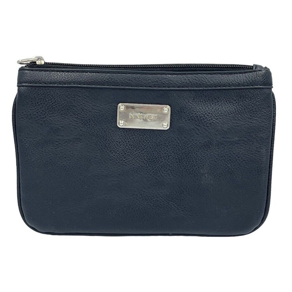Nine West Faux Leather Black Wristlet Zip Pouch Women